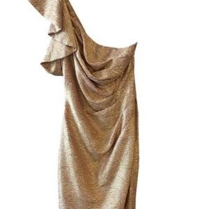 Gold One Shoulder Adrianna Papell Dress